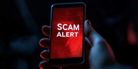 Smartphone displaying cybersecurity scam alert warning