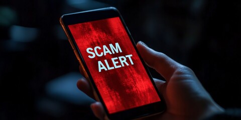 Smartphone displaying cybersecurity scam alert warning
