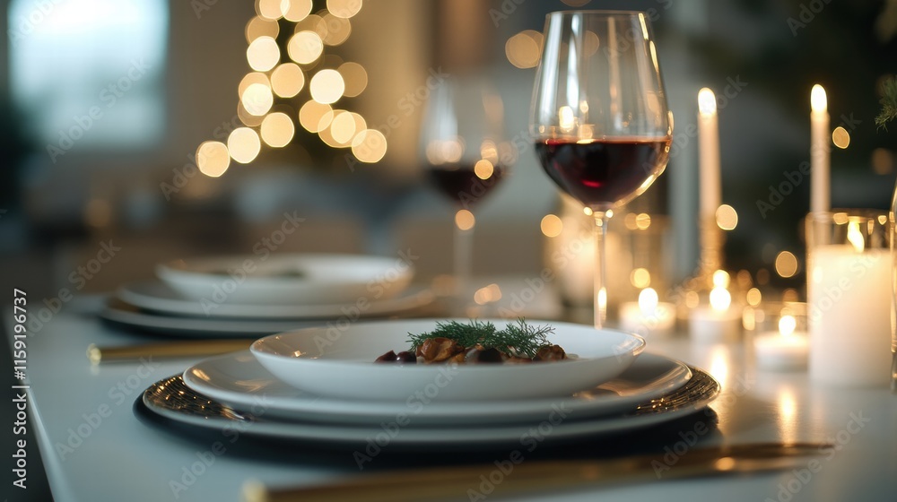 Poster luxurious dining experience featuring gourmet dish and elegant table setting for a sophisticated eve