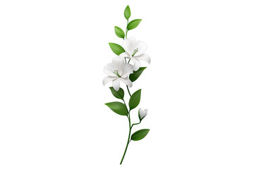 Obraz premium Lily harmony concept. A beautiful illustration of a white flower branch with green leaves.