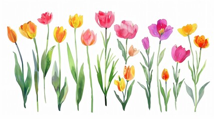 Vibrant Spring Flowers Watercolor Vector Set for Design Projects