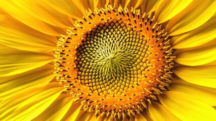 An extreme close-up of a vibrant yellow sunflower with its seeds visible in the center, isolated white background, minimalist art style