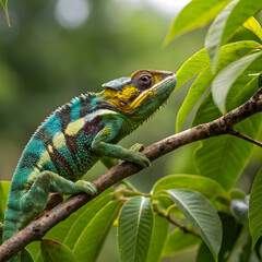 beautiful color skin of panther chameleon on branc