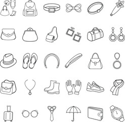 Fototapeta premium Fashion Accessories Icons Bags, Shoes, Jewelry, Belts, and More