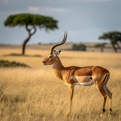 beautiful shot of a male impala in the fields