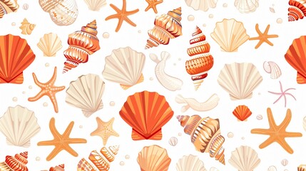 Seashell Seamless Pattern Vector Set for Designs and Crafts