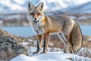 Obraz premium Majestic Red Fox Standing in Winter Snowscape