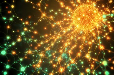 Fototapeta premium Neon Neural Network: Glowing Circuit Boards in Cybernetic Art Nouveau Style