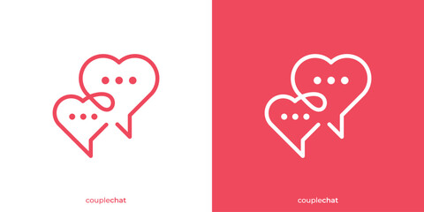 Simple Couple Chat Logo. Love Shape and Bubble Chat Talk Icon Graphic. Love Chat Logo Design Template.