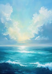 Obraz premium Vibrant seascape at dawn with gentle waves and dramatic skies