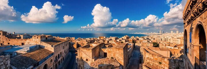 Stunning panorama of the old city of Jaffa Israel, sunny day
