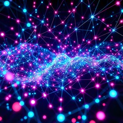Neon Bioluminescent Mountainscape - Abstract Data Visualization Art