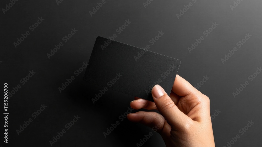 Leinwandbilder sleek black gift card held by a hand with empty space for text and design mock up. generative ai