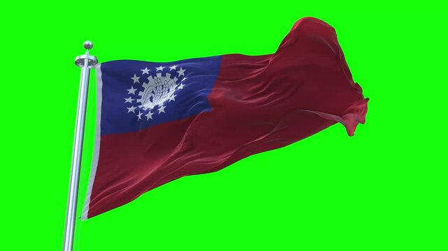 National Flag of Myanmar Burma Animation - Myanmar Burma Flag Waving in Loop and Textured 3d Rendered on a green screen background, Loopable 4K stock video