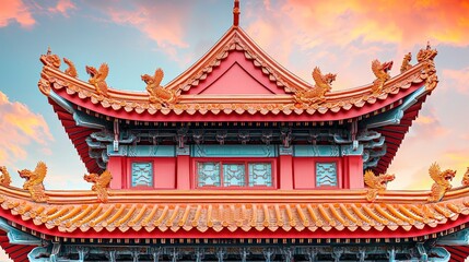 Naklejka premium Forbidden City Rooftops with Golden Dragon Figurines