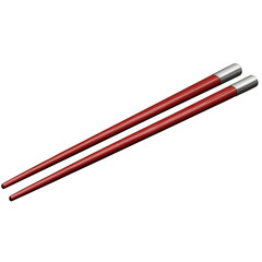 Red chopsticks with metal end caps on transparent background