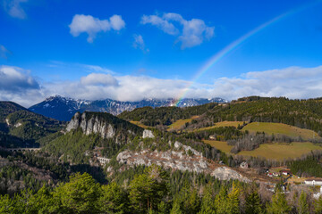 Semmering railway in early December landscape, Austria, Europe. The landscape on former 20...