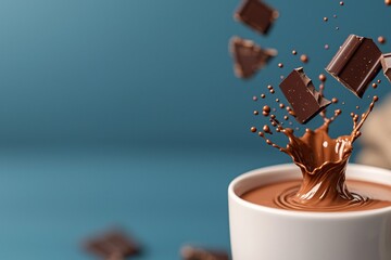 A Stunning 3D Visualization of Chocolate Drops Plunging into Creamy Chocolate, Creating Mouthwatering Ripples