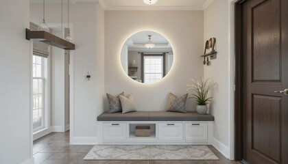 contemporary entryway built-in bench featuring.