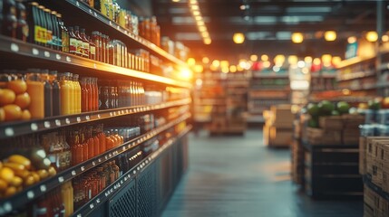 Motion blur shopping aisle with vibrant product displays