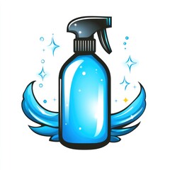 Sparkling clean spray bottle with blue liquid.