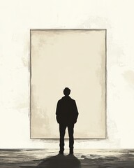 Obraz premium Writer Josep Pla contemplating an empty canvas in a quiet space at sunset