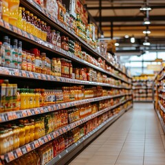 Motion blur shopping aisle with vibrant product displays