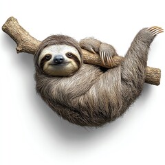 A cute sloth hanging from a branch, showcasing its distinctive slow demeanor and unique facial expression.