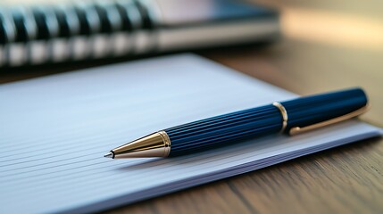 4. A ballpoint pen laying next to a stack of lined papers on a modern workspace