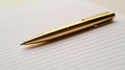 15. A gold pen lying neatly on a blank sheet of premium-quality paper