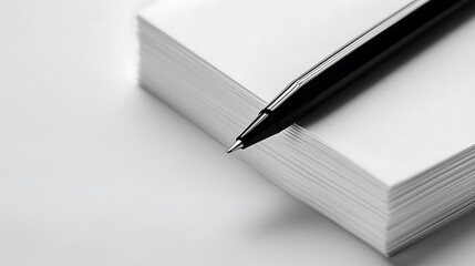 Fototapeta premium 10. A black pen resting on the corner of a neatly folded white paper stack