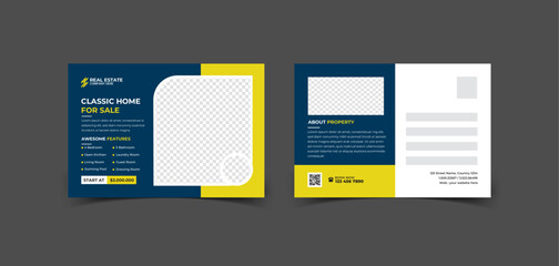 Real Estate Post Card Template. Highly recommended for real estate and property agency, realtor and negotiator, renovation, interior design, property repair, open house Business.