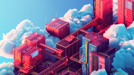 A bold depiction of cloud innovation, showcasing interconnected servers and digital data solutions,