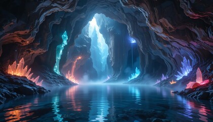 vast underground crystal cave illuminated.