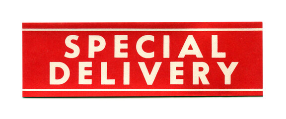 Vintage 1950s Special Delivery Red Fragile Package Mailing Label Sticker