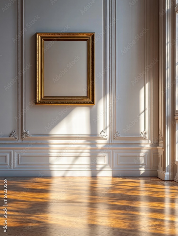 Fototapete Luxurious art gallery interior with elegant light patterns and an empty frame waiting for a masterpiece. Generative AI