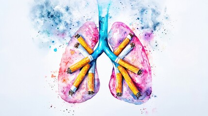 Watercolor Lungs with Cigarettes
