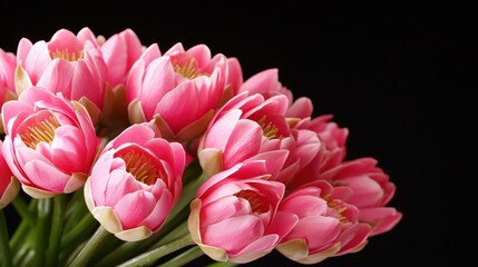 Fototapeta premium Elegant Pink Lotus Flowers Arrangement on Black Background for Decoration and Design
