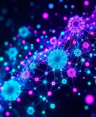 Obraz premium Vibrant Neural Network: Bioluminescent Nodes in Art Nouveau Style