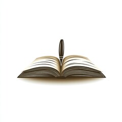 Open book with pen on top, isolated on white.