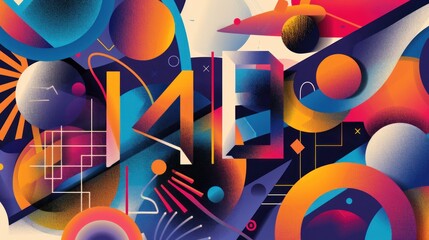 A creative New Year greeting design, featuring bold typography and vibrant colors,