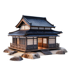 Naklejka premium traditional Japanese house model with wooden architecture and shoji doors