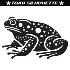 Black silhouette big toad frog animal body, fairy tale Halloween character. Simple black and white Vector isolated on white background. 