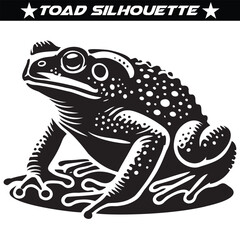 Black silhouette big toad frog animal body, fairy tale Halloween character. Simple black and white Vector isolated on white background. 
