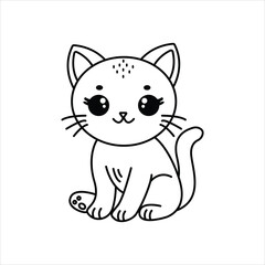 Cute cat line art for kids coloring book vector art illustration.