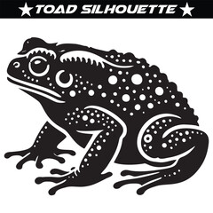 Black silhouette big toad frog animal body, fairy tale Halloween character. Simple black and white Vector isolated on white background. 