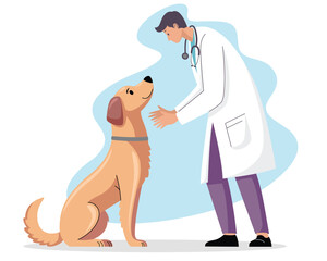 Veterinarian Examining a Friendly Dog. Vector Art & Illustration