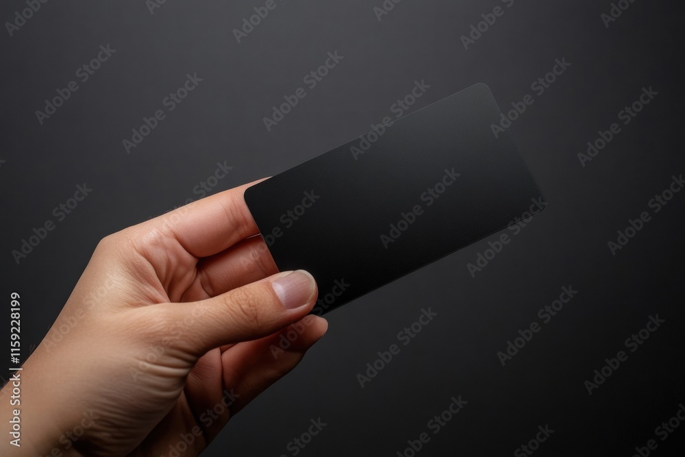 Leinwandbilder sleek black gift card held in hand with empty space for custom text on dark background. generative a