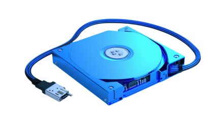 3d realistic blue hard drive with cable