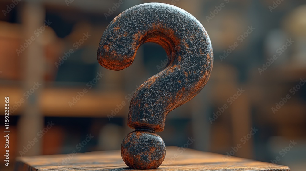 Poster a weathered metal sign with a question mark, perfect for use in vintage-themed designs or as a symbo